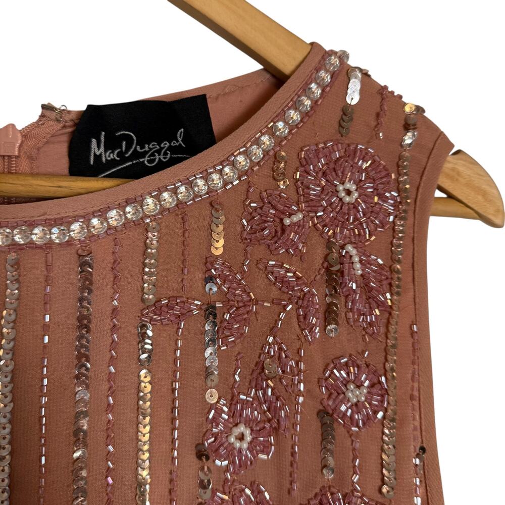 Mac Duggal Rose Pink Floral & Stripe Embellished Cocktail Dress Size 10 - Picture 6 of 13